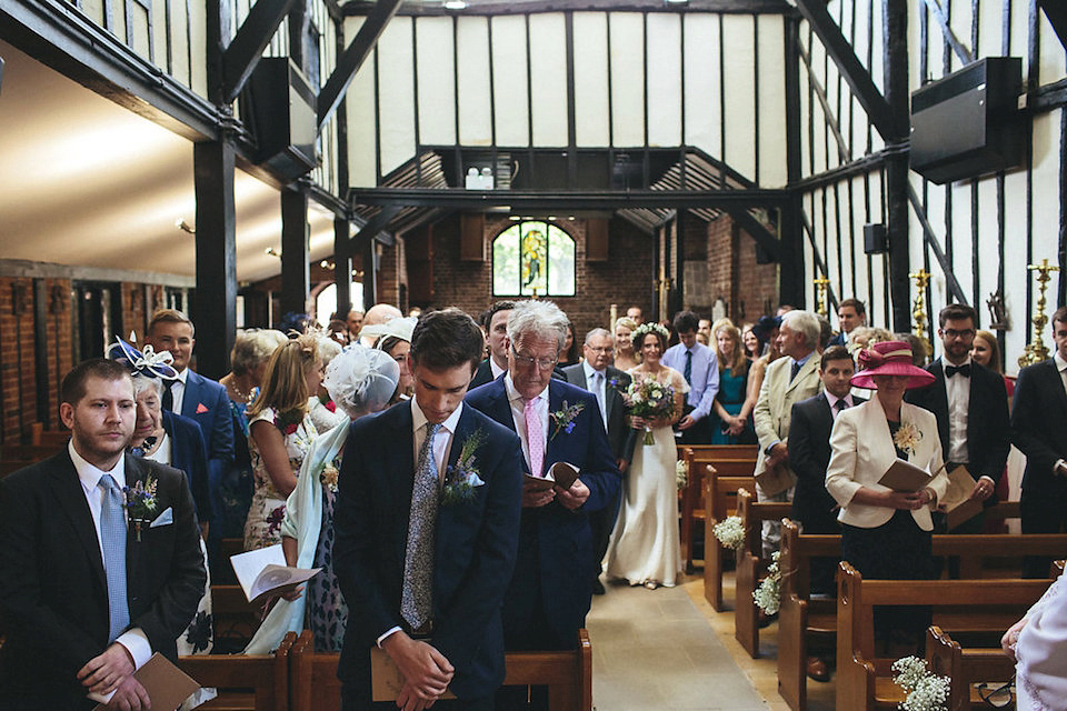 Bride Helen wears a Monsoon wedding dress for her quirky, cloud inspired English garden party wedding. Photography by Red on Blonde.