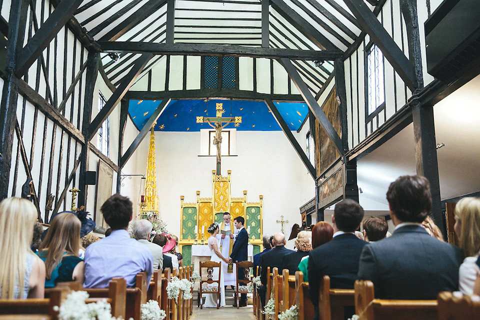 Bride Helen wears a Monsoon wedding dress for her quirky, cloud inspired English garden party wedding. Photography by Red on Blonde.