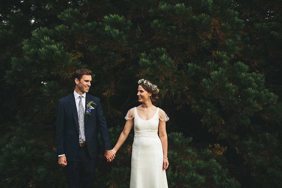 Bride Helen wears a Monsoon wedding dress for her quirky, cloud inspired English garden party wedding. Photography by Red on Blonde.