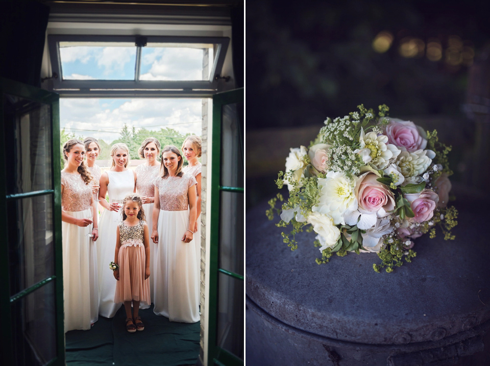 Bride Rosanna wore a Jesus Peiro gown from Miss Bush Bridal in Surrey for her glamorous and romantic English country garden wedding. Photography by Juliet McKee.