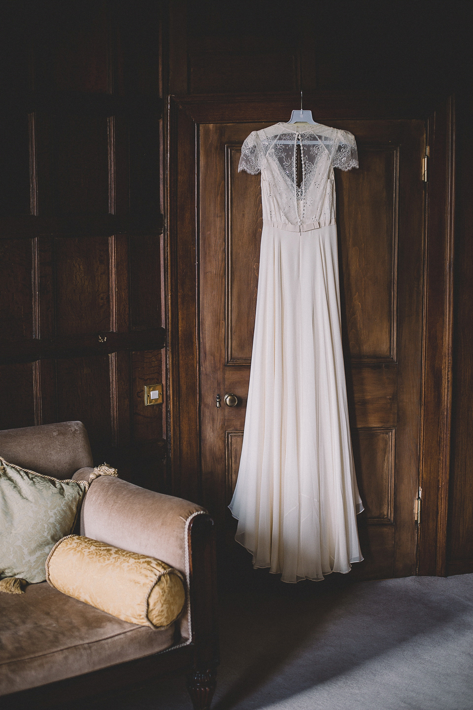 Bride Anna wears Dentelle by Jenny Packham for her Elmore Court wedding. Photography by Eve Dunlop.