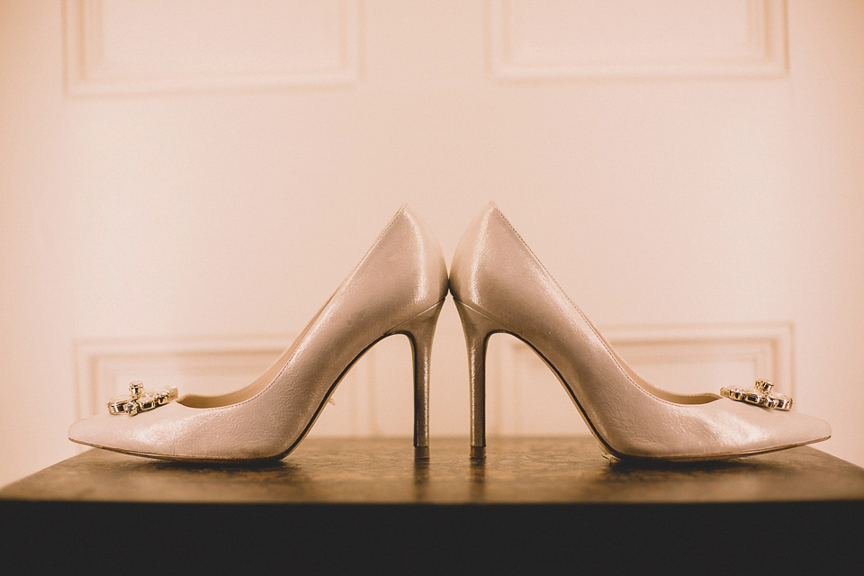 Bride Anna wears Dentelle by Jenny Packham for her Elmore Court wedding. Photography by Eve Dunlop.