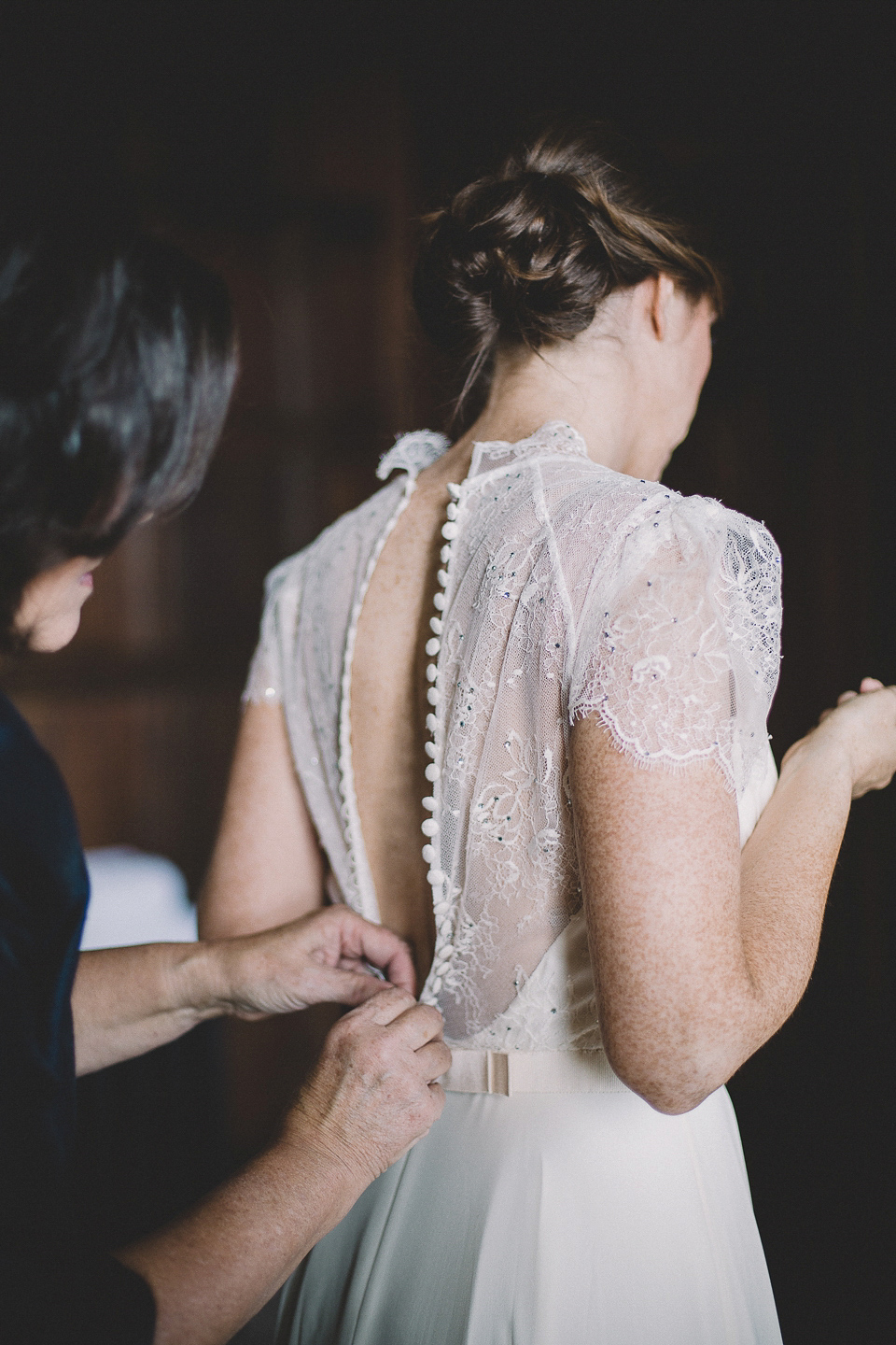 Bride Anna wears Dentelle by Jenny Packham for her Elmore Court wedding. Photography by Eve Dunlop.