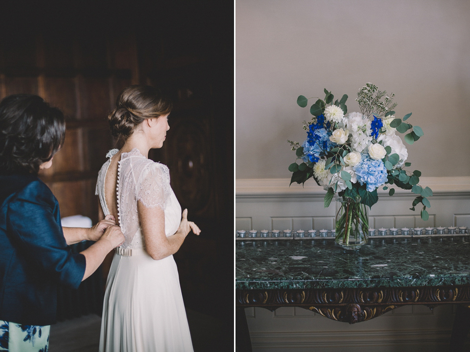 Bride Anna wears Dentelle by Jenny Packham for her Elmore Court wedding. Photography by Eve Dunlop.