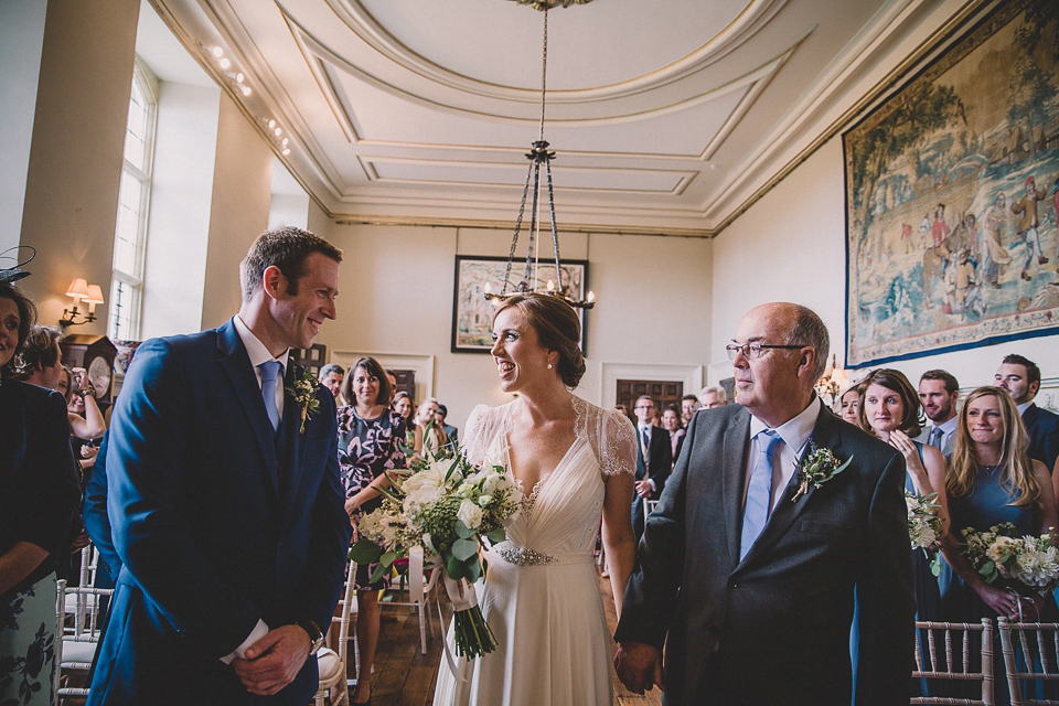 Bride Anna wears Dentelle by Jenny Packham for her Elmore Court wedding. Photography by Eve Dunlop.