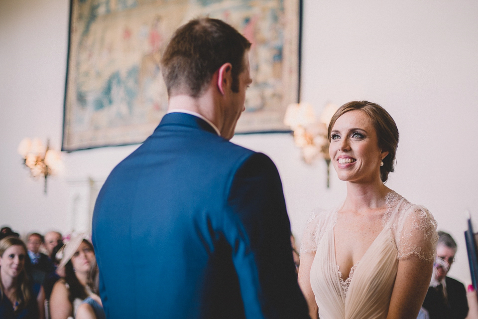 Bride Anna wears Dentelle by Jenny Packham for her Elmore Court wedding. Photography by Eve Dunlop.