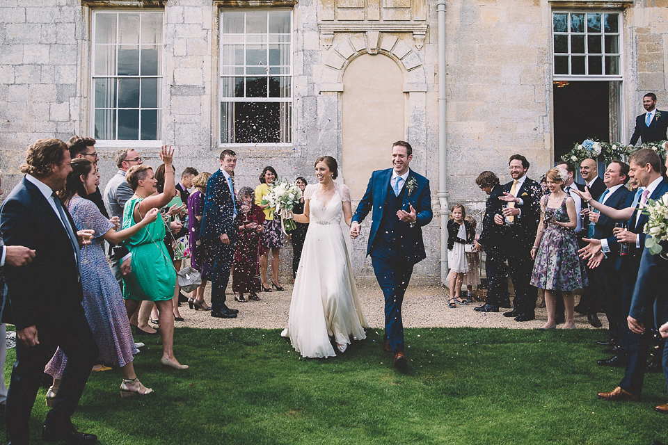 Bride Anna wears Dentelle by Jenny Packham for her Elmore Court wedding. Photography by Eve Dunlop.