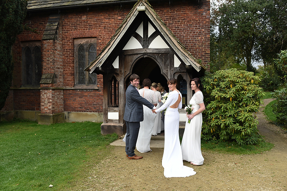 Bride Rach wore a long sleeved Stella McCartney gown for her Styal Lodge wedding.