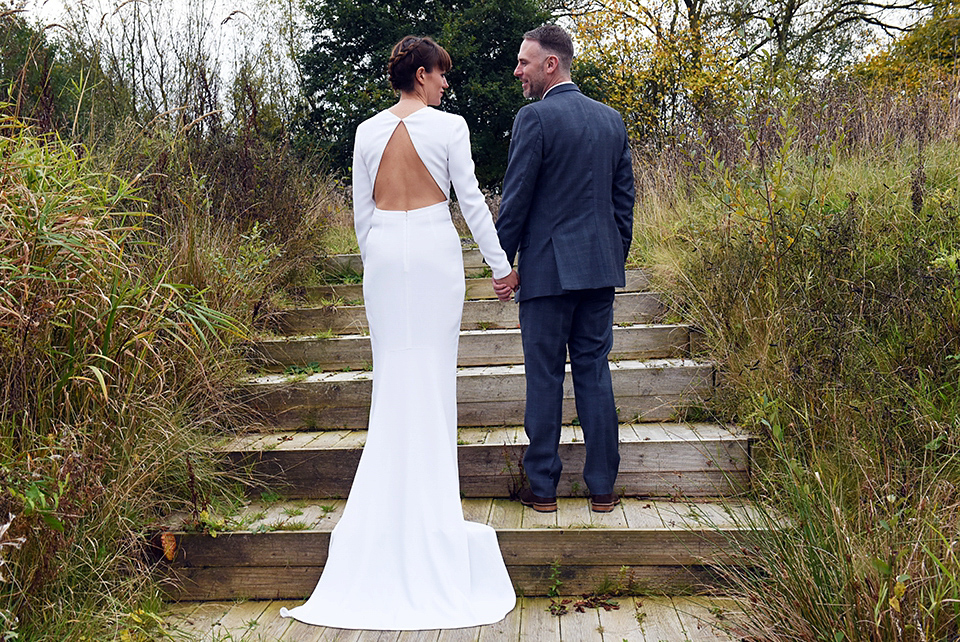 Bride Rach wore a long sleeved Stella McCartney gown for her Styal Lodge wedding.