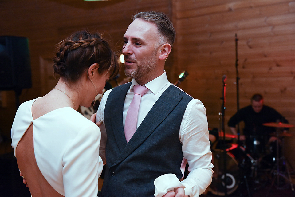 Bride Rach wore a long sleeved Stella McCartney gown for her Styal Lodge wedding.