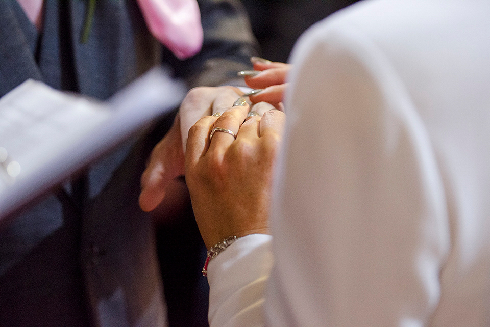 Bride Rach wore a long sleeved Stella McCartney gown for her Styal Lodge wedding.