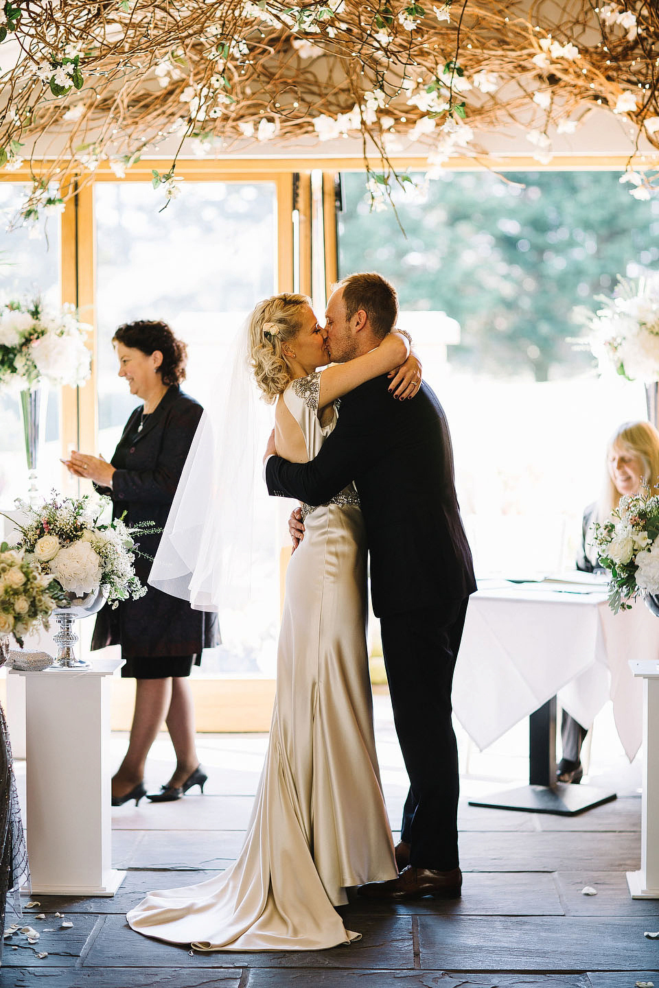 Bride becky wore a Johanna Johnson gown (Australian designer) for her Newton Hall wedding in Northumberland. Images by S6 Photography.