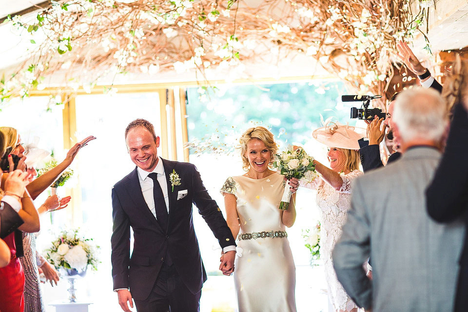 Bride becky wore a Johanna Johnson gown (Australian designer) for her Newton Hall wedding in Northumberland. Images by S6 Photography.