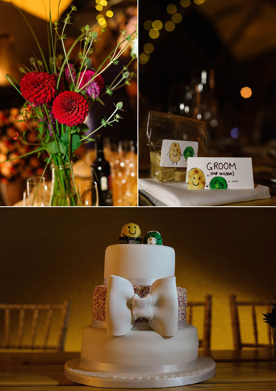 Audrey wore a 1950's inspired tiered wedding dress by Mooshki Bridal for her outdoor wedding in Scotland. The colourful and quirky wedding ceremony was held within the ruins of a chapel. Photography by Paul Joseph.