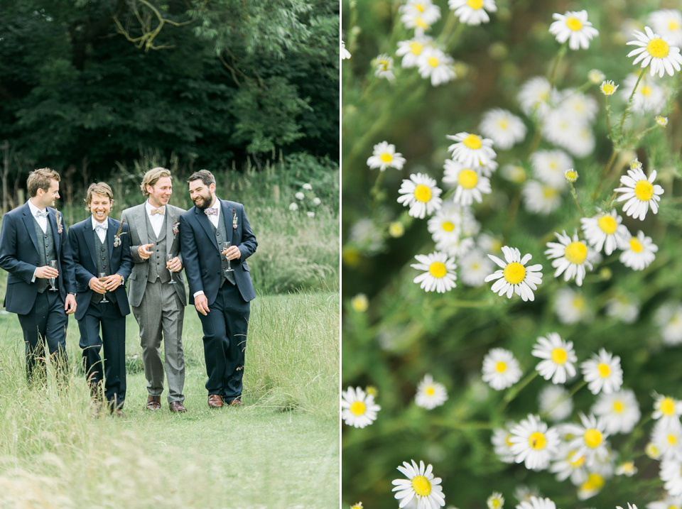 Bride Emma wore Eden by Jenny Packham, a fishtail plait and flowers in her hair for her ourdoor wedding at Baxby Manor. Photography by Sarah Folega.