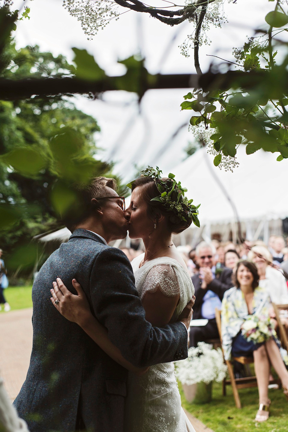 Bride Amy wears a Belle & Bunty Gown for her pretty rustic wedding with 1000 paper cranes. She and her husband David met via the Guardian Soulmates online dating site.