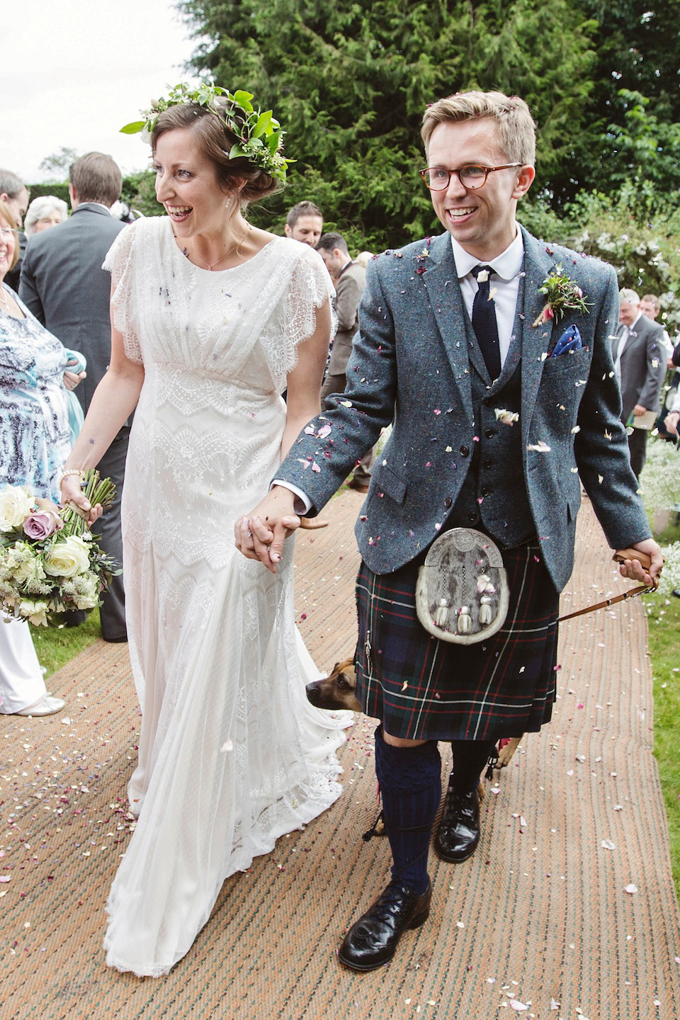 Bride Amy wears a Belle & Bunty Gown for her pretty rustic wedding with 1000 paper cranes. She and her husband David met via the Guardian Soulmates online dating site.