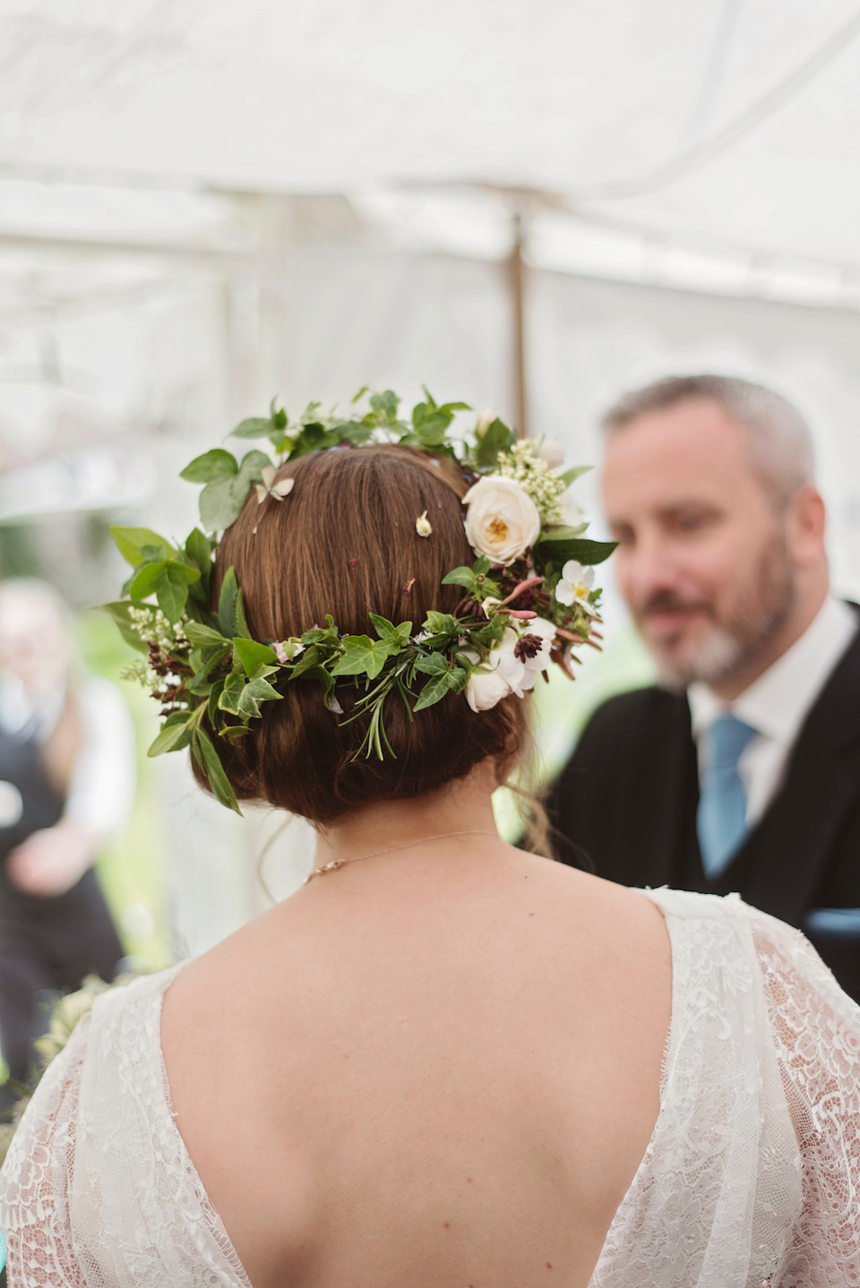 Bride Amy wears a Belle & Bunty Gown for her pretty rustic wedding with 1000 paper cranes. She and her husband David met via the Guardian Soulmates online dating site.