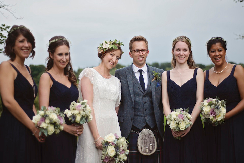 Bride Amy wears a Belle & Bunty Gown for her pretty rustic wedding with 1000 paper cranes. She and her husband David met via the Guardian Soulmates online dating site.