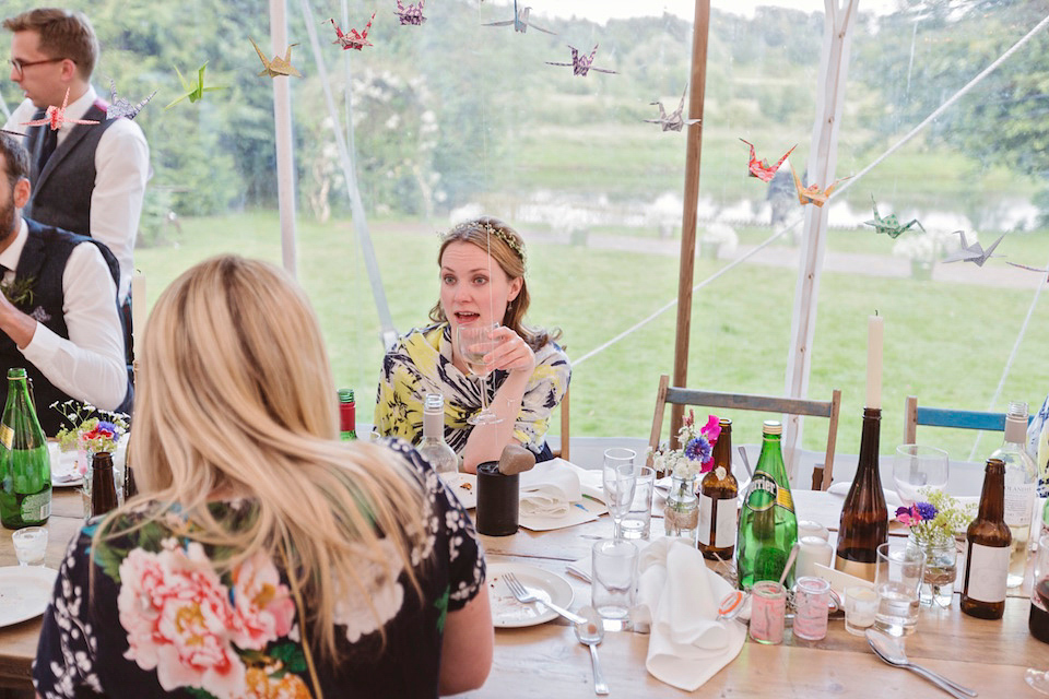 Bride Amy wears a Belle & Bunty Gown for her pretty rustic wedding with 1000 paper cranes. She and her husband David met via the Guardian Soulmates online dating site.