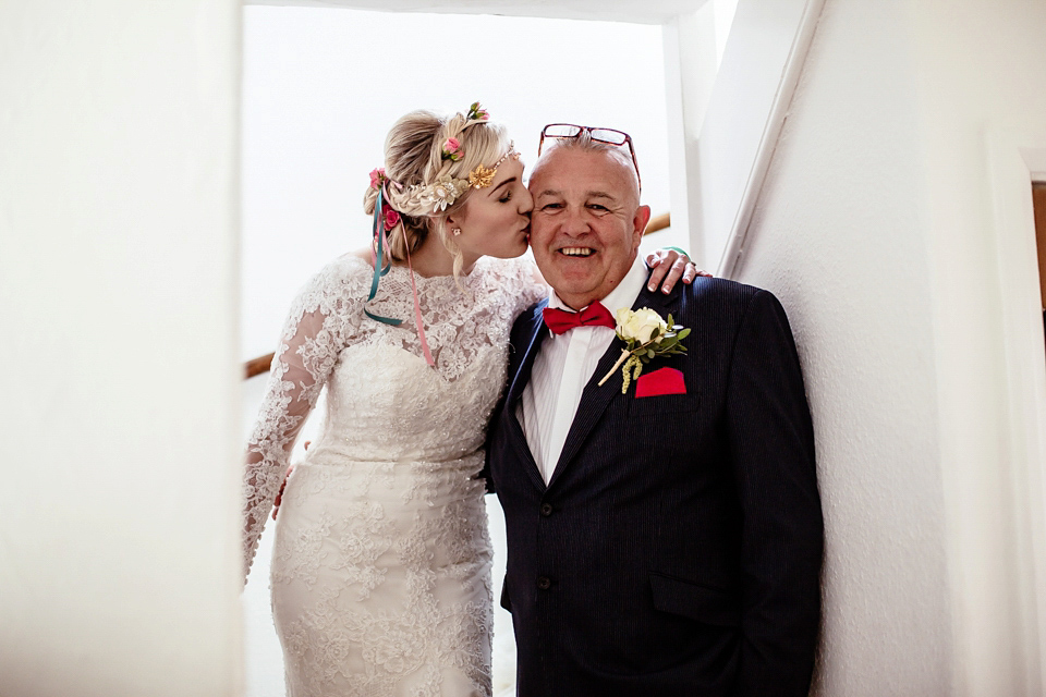 Lucy wore an Ellis Bridals gown for her quirky and colourful outdoor wedding. Photography by Cassandra Lane.