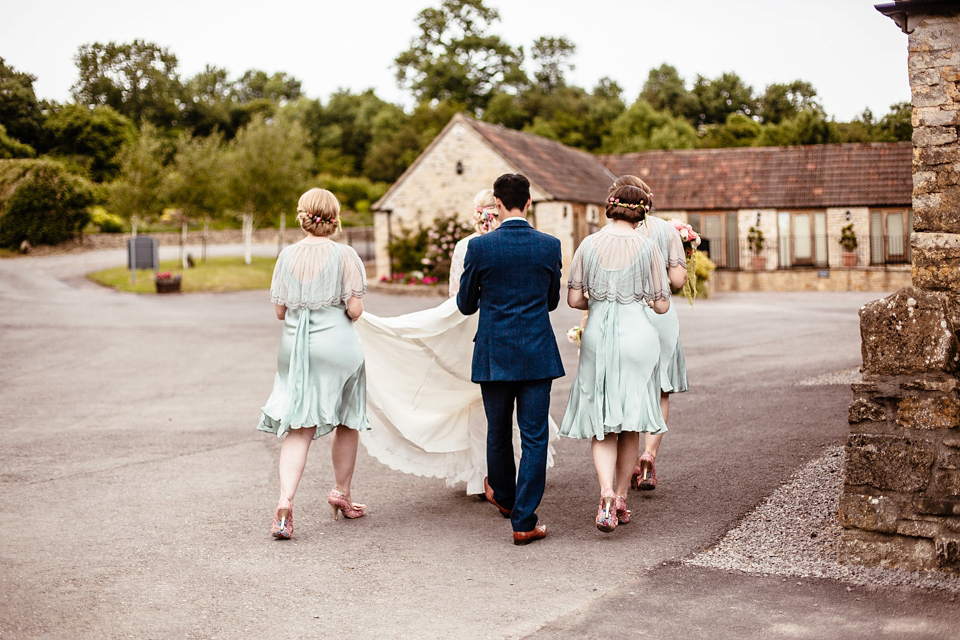 Lucy wore an Ellis Bridals gown for her quirky and colourful outdoor wedding. Photography by Cassandra Lane.