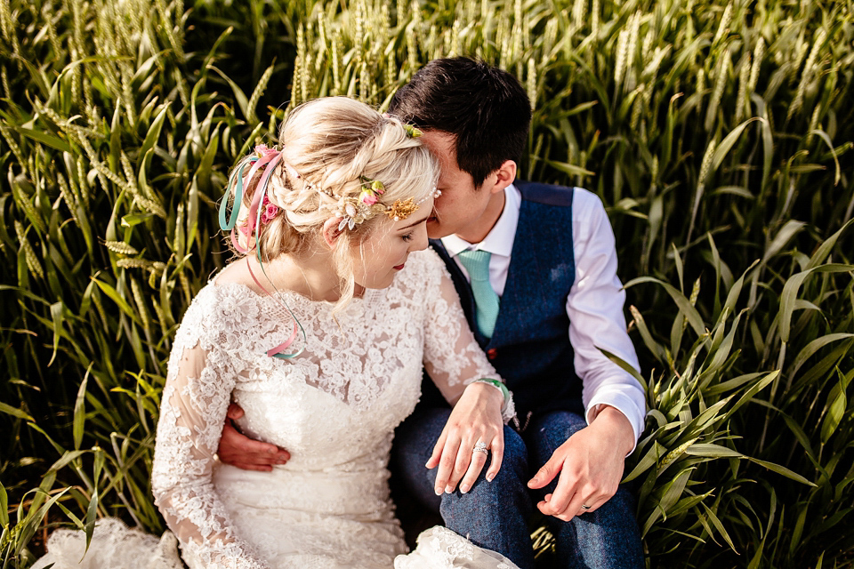 Lucy wore an Ellis Bridals gown for her quirky and colourful outdoor wedding. Photography by Cassandra Lane.