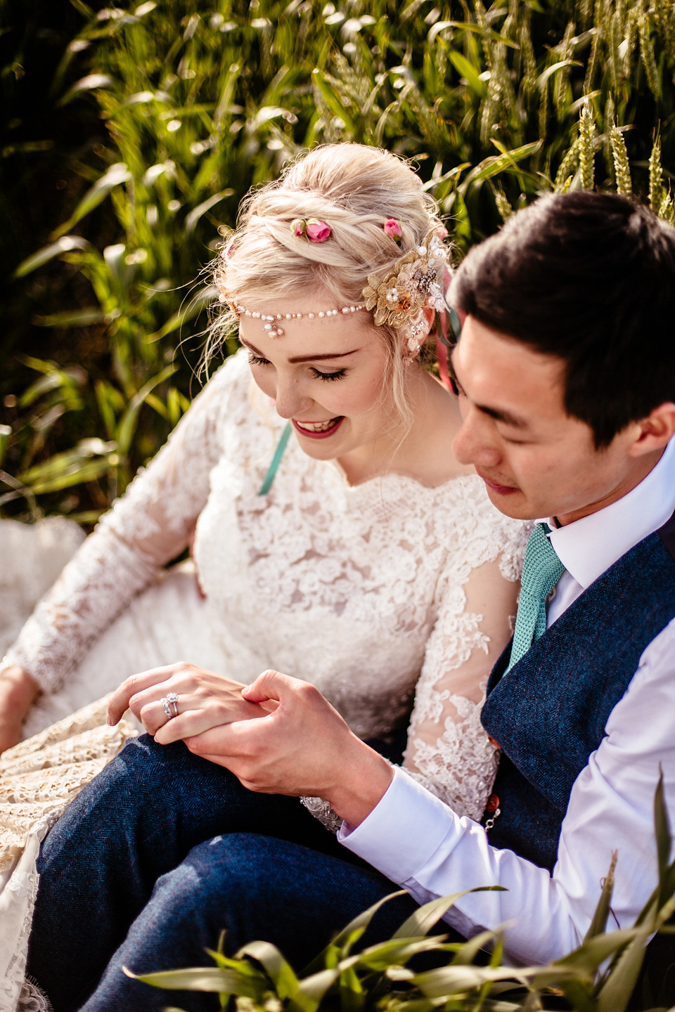 Lucy wore an Ellis Bridals gown for her quirky and colourful outdoor wedding. Photography by Cassandra Lane.