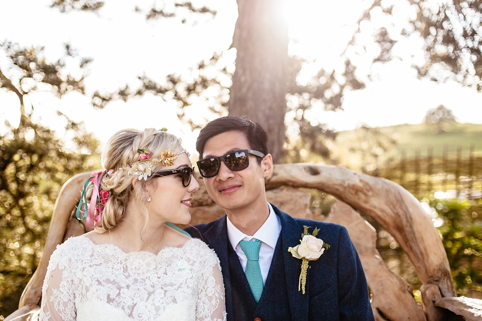 Lucy wore an Ellis Bridals gown for her quirky and colourful outdoor wedding. Photography by Cassandra Lane.