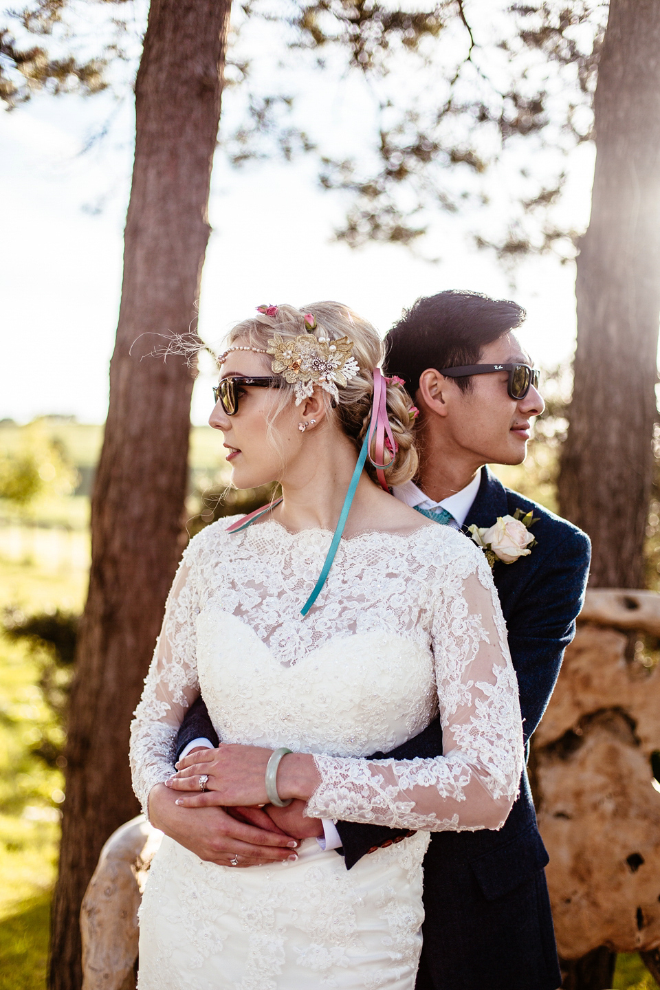 Lucy wore an Ellis Bridals gown for her quirky and colourful outdoor wedding. Photography by Cassandra Lane.