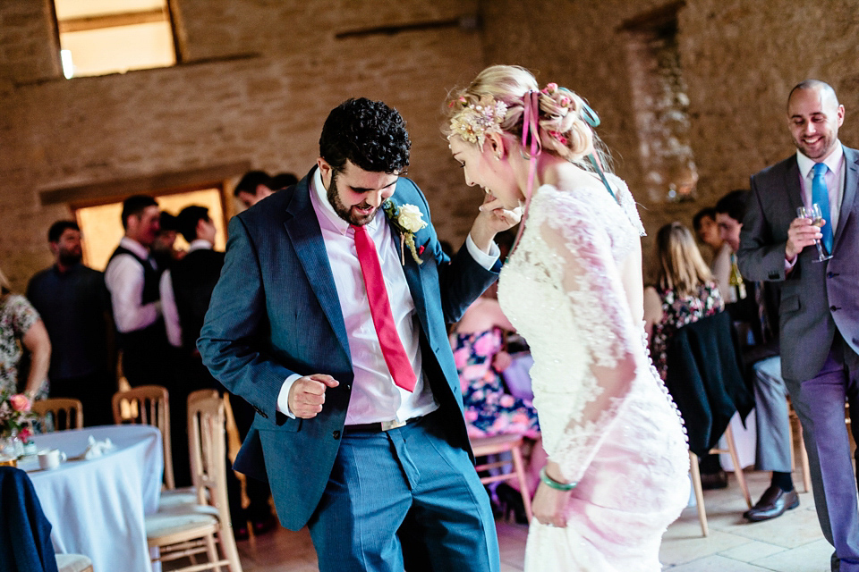 Lucy wore an Ellis Bridals gown for her quirky and colourful outdoor wedding. Photography by Cassandra Lane.