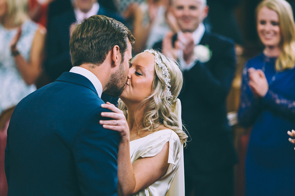 Bride Rosie wore a Belle & Bunty gown for her city wedding. Photography by Tom Biddle.