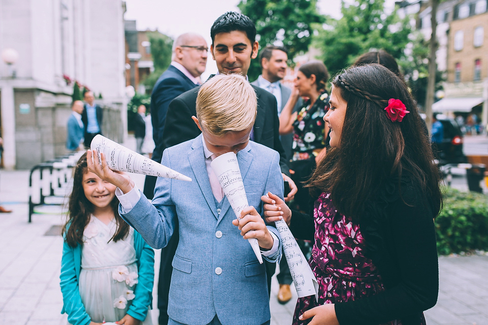 Bride Rosie wore a Belle & Bunty gown for her city wedding. Photography by Tom Biddle.