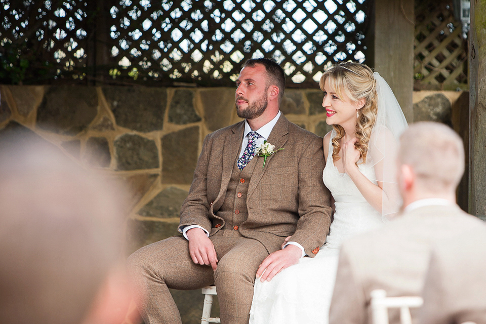 Bride Chloe wore a Cymbeline gown for her Spring wedding  at Swallow's Oast in Sussex. Photography by Rachael Edwards.