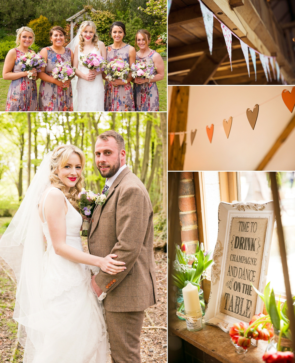 Bride Chloe wore a Cymbeline gown for her Spring wedding  at Swallow's Oast in Sussex. Photography by Rachael Edwards.