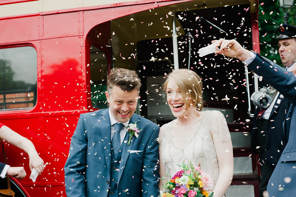 Kat wears Eden by Jenny Packham for her pretty Summer village hall wedding. Photography by Emma B.