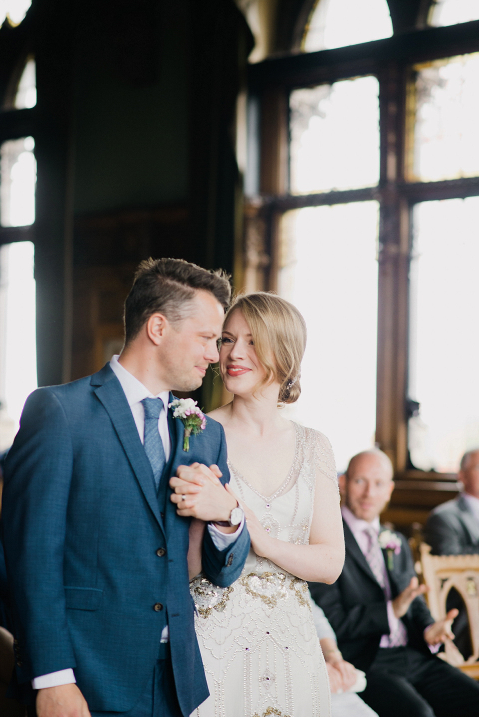 Kat wears Eden by Jenny Packham for her pretty Summer village hall wedding. Photography by Emma B.