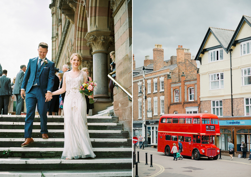 Kat wears Eden by Jenny Packham for her pretty Summer village hall wedding. Photography by Emma B.