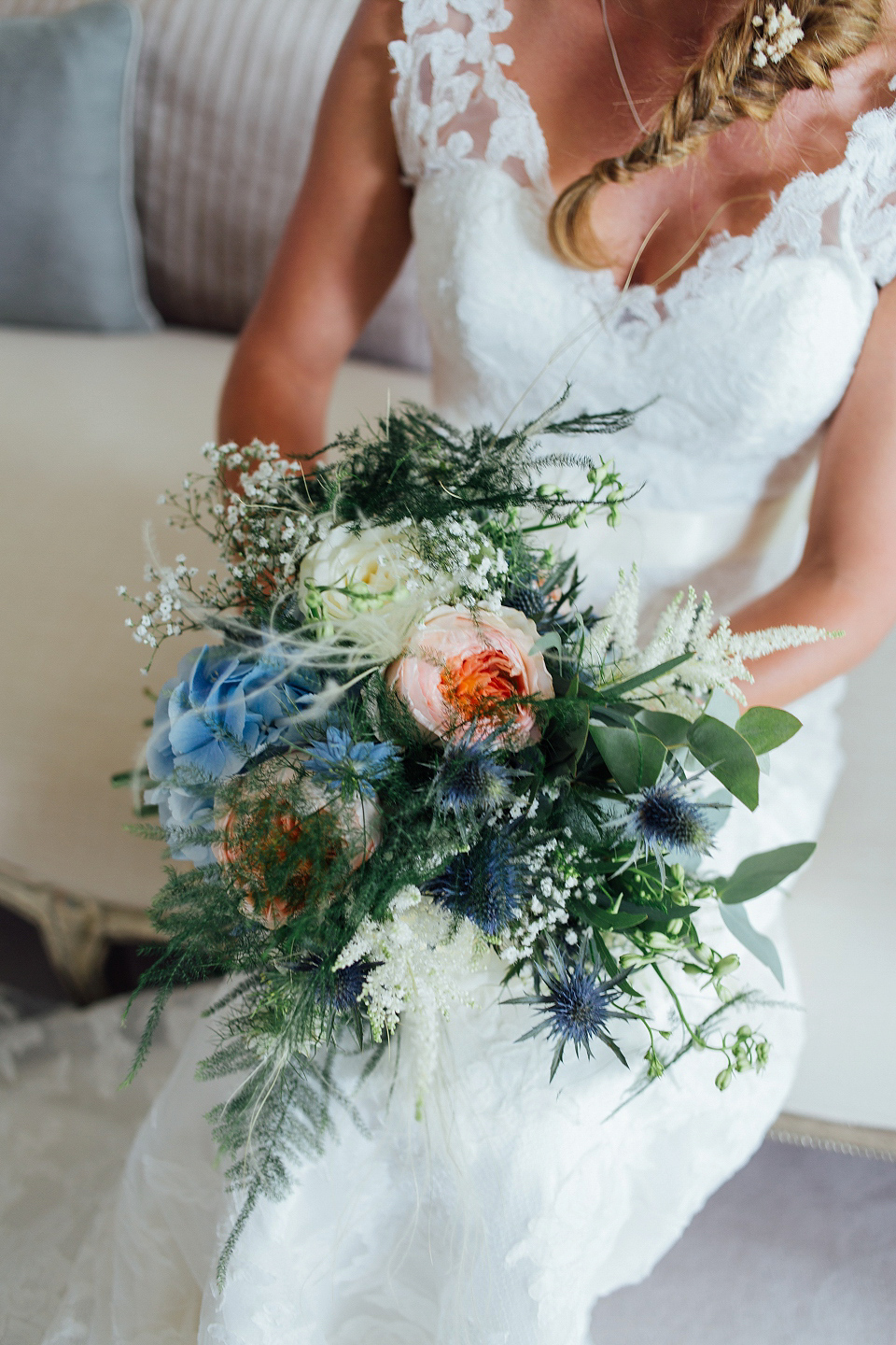 Bride Sarah wore an Essence of Australia gown and flowers in her hair for her wedding by the sea in Dorset. Photography by Charlotte Bryer Ash. Bride Sarah wore an Essence of Australia gown and flowers in her hair for her wedding by the sea in Dorset. Photography by Charlotte Bryer Ash.