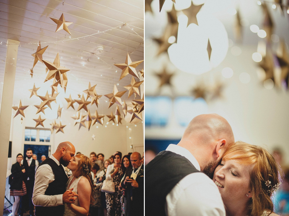 Bride Jess made her wedding dress herself. She tied the knot with Jordan in a woodland inspired wedding. Photography by Ali Paul.