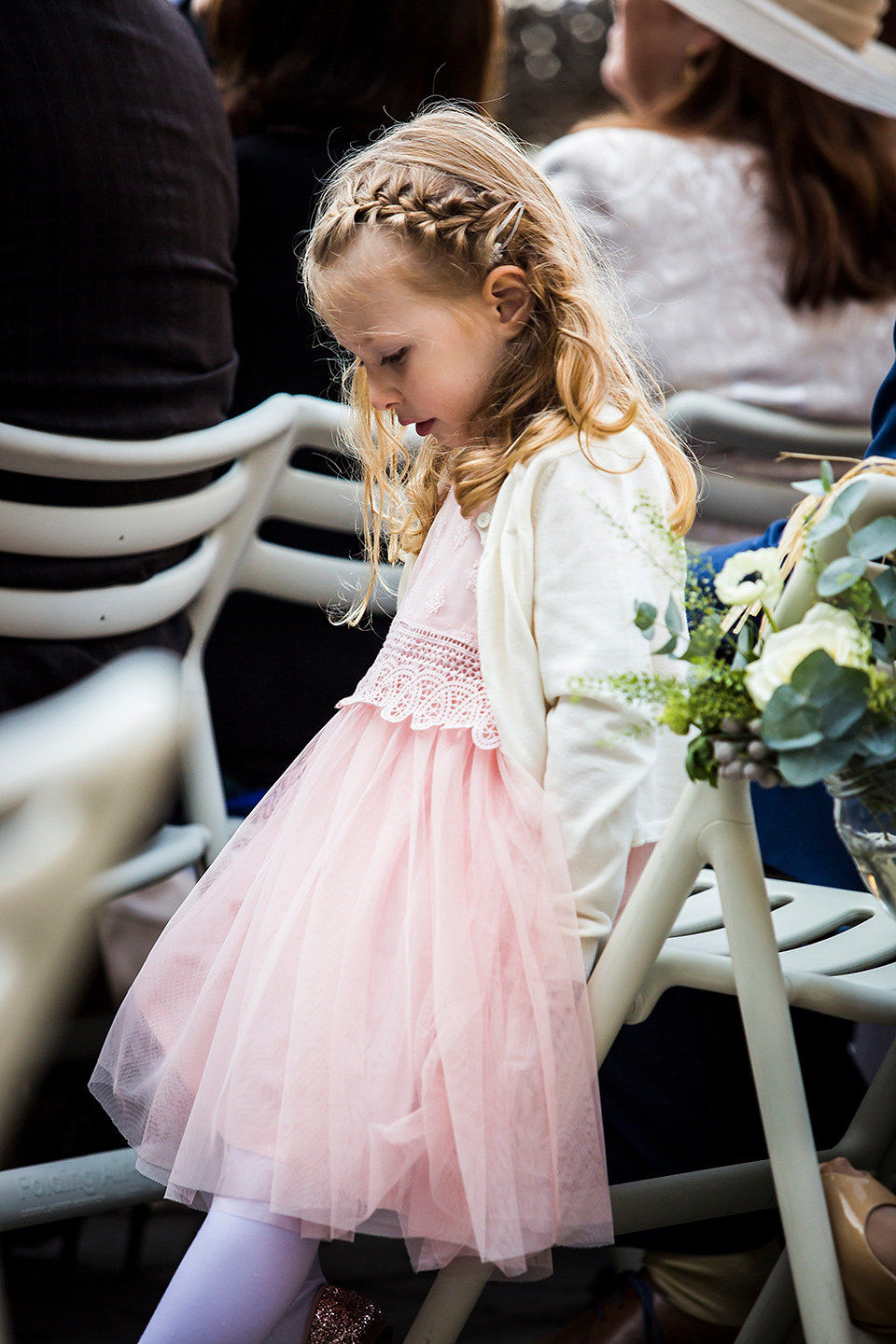 Bride Louisa wears a polka dot gown by Cathrine Deane for her seaside wedding in Devon.