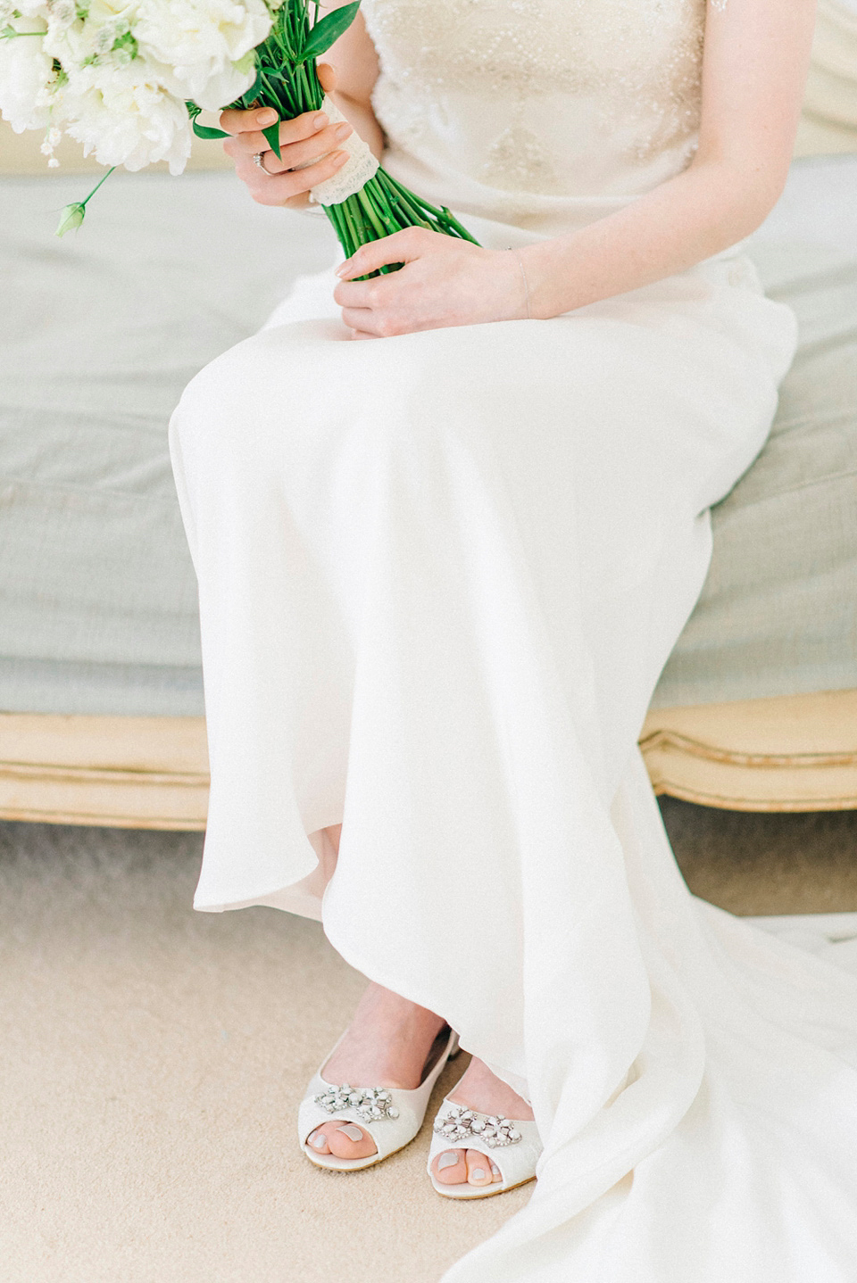 Bride Laura wears an Anoushka G gown for her late Summer wedding at Eshott Hall in Northumberland. Photography by Sarah Jane Ethan.