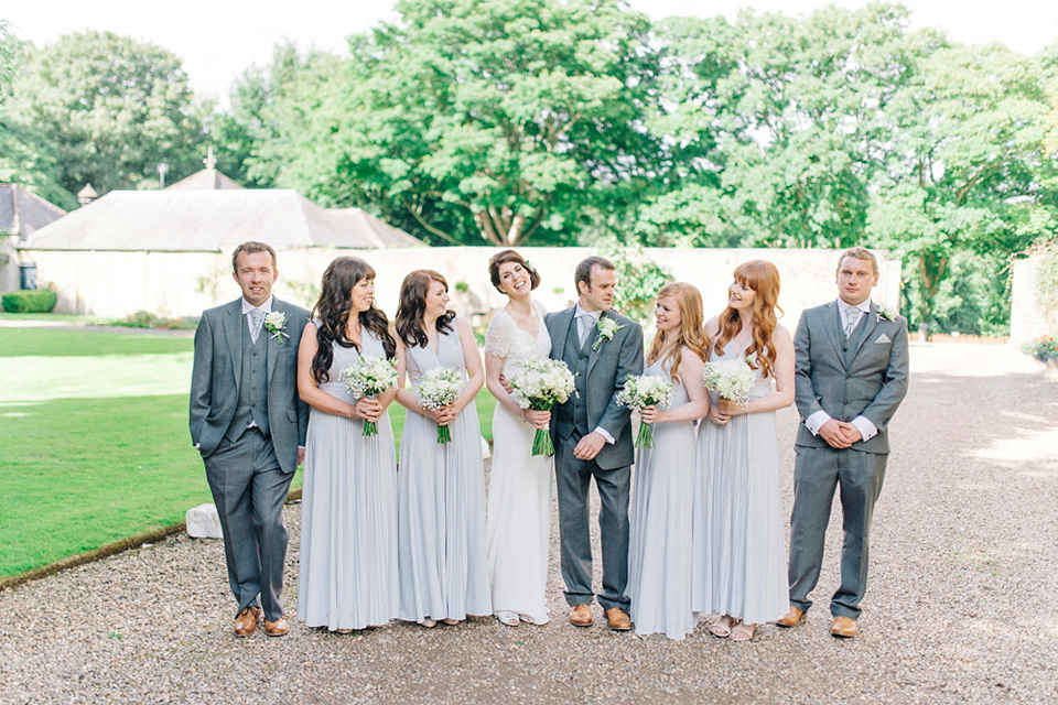 Bride Laura wears an Anoushka G gown for her late Summer wedding at Eshott Hall in Northumberland. Photography by Sarah Jane Ethan.