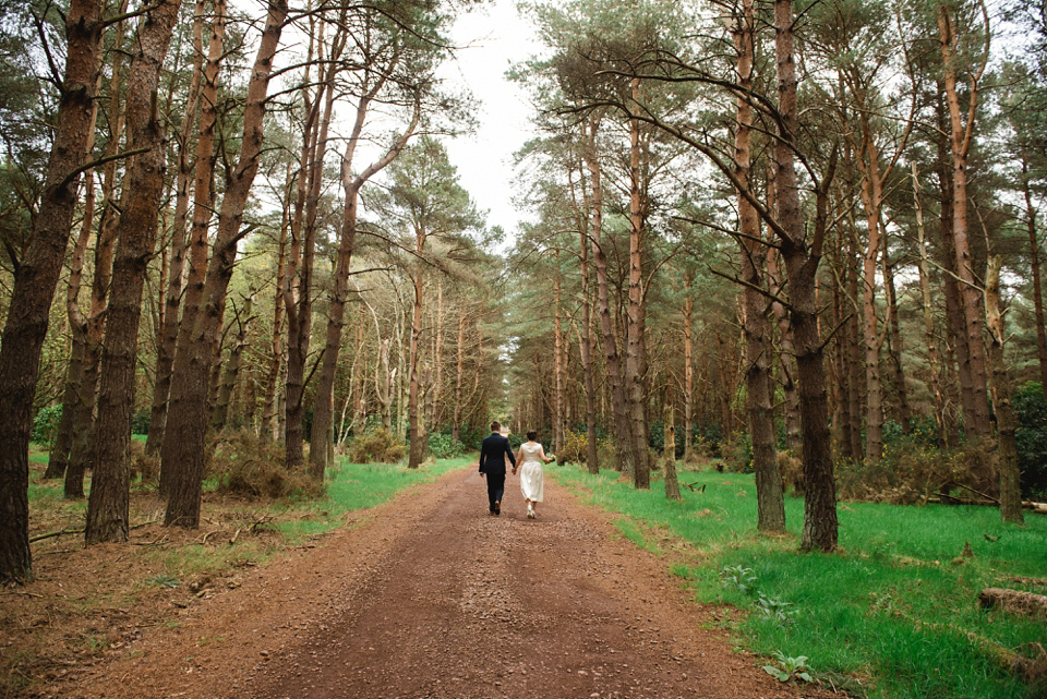 A 1950's vintage dress for a yellow and green Humanist tipi wedding in Scotland. Images by Mack Photo.