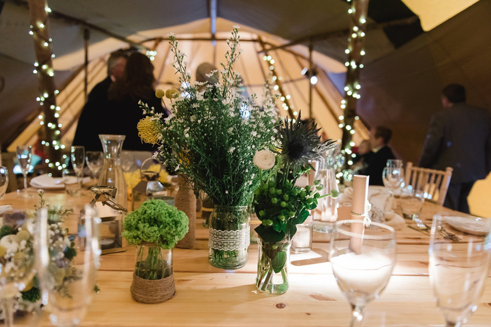 A 1950's vintage dress for a yellow and green Humanist tipi wedding in Scotland. Images by Mack Photo.