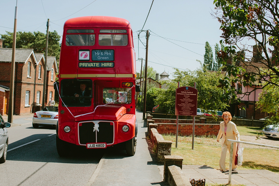 Alex wears a Pronovias gown for her English country barn wedding. Photography by Craig and Kate.