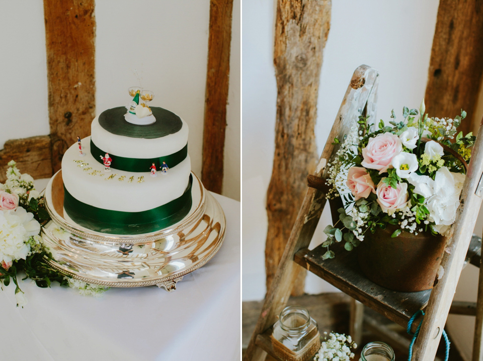 Alex wears a Pronovias gown for her English country barn wedding. Photography by Craig and Kate.