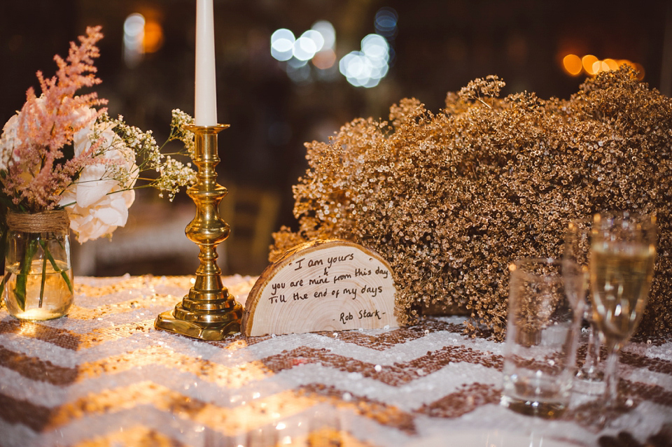 A joy filled barn wedding in shades of gold and pink, with a beautiful bride in a Stella York gown. Images by Mustard Yellow Photography.