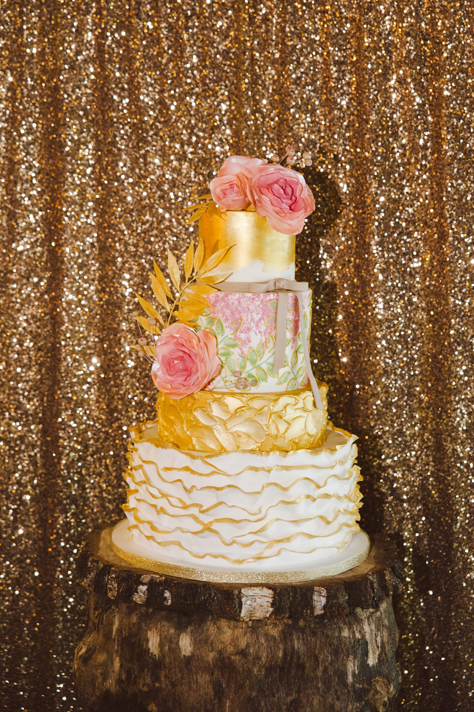 A joy filled barn wedding in shades of gold and pink, with a beautiful bride in a Stella York gown. Images by Mustard Yellow Photography.