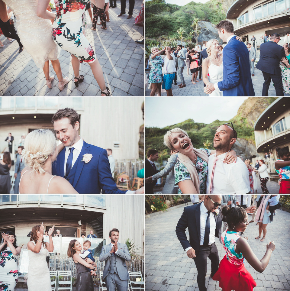 Charlotte wears a Charlotte Simpson gown for her wedding by the sea in Devon. Photography by Philippa James.